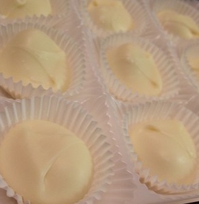 White chocolate covered macademia nuts from Hawaii.